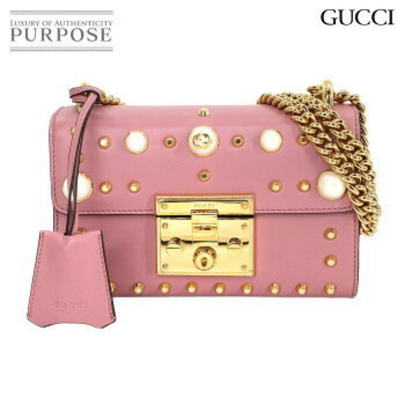 Gucci Padlock Studs Chain Shoulder Bag Pink Leather - Picture 1 of 9